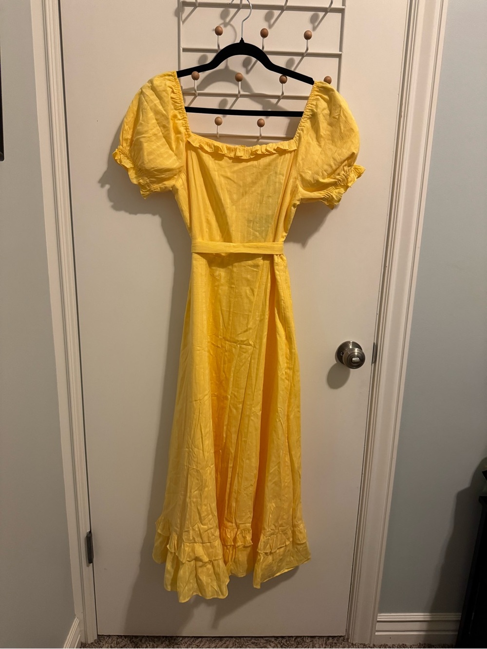 JessaKae Yellow Puff Sleeve Midi Dress